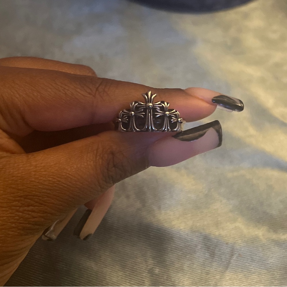 925 Silver Triple Crown Cross Ring, Silver Chrome Heart Style